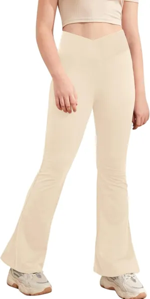 Girl's Leggings Cross High Waisted Flare Pants Yoga Bootcut Pants Solid Color Full Length Bell Bottoms