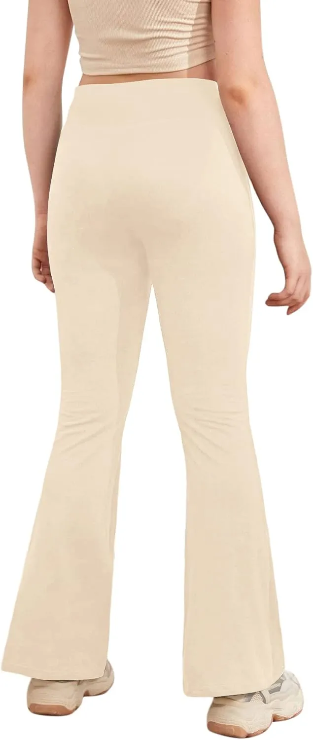 Girl's Leggings Cross High Waisted Flare Pants Yoga Bootcut Pants Solid Color Full Length Bell Bottoms