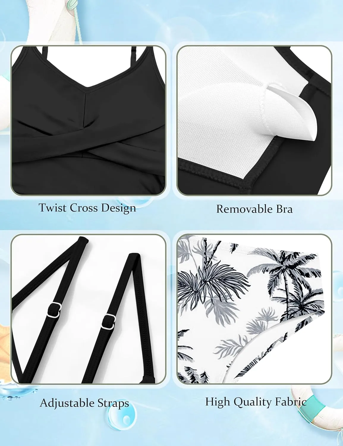 Girls Swimsuit 2 Piece Bathing Suit Criss Cross Ruched Girl Tankini Sets Printed Girls' Swimwear for 9-18 Years