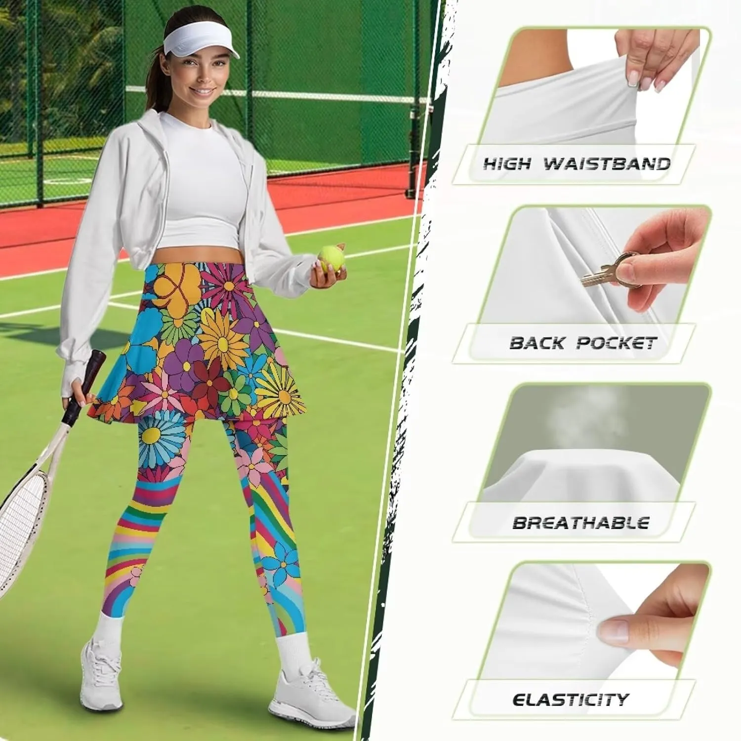 Golf Skirt for Women High Waisted Ruffle Pleated Tennis Skorts Pant Tummy Control Gym Skirt Pants Plus Size XS-3XL