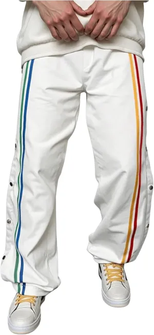 GORGLITTER Men's Striped Baggy Pants Wide Leg Sweatpants Snap Button Tear Away Track Pants with Pockets
