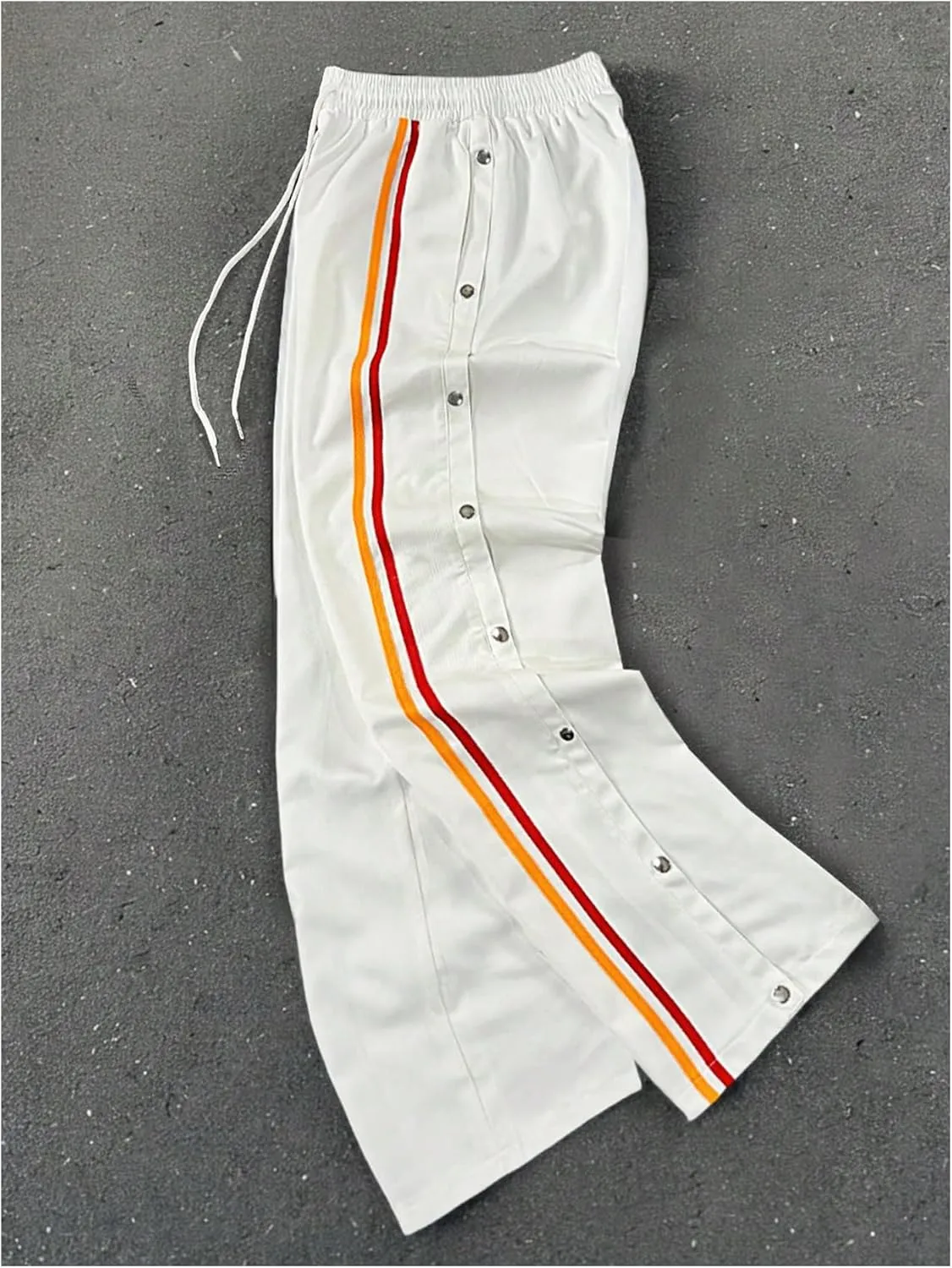 GORGLITTER Men's Striped Baggy Pants Wide Leg Sweatpants Snap Button Tear Away Track Pants with Pockets