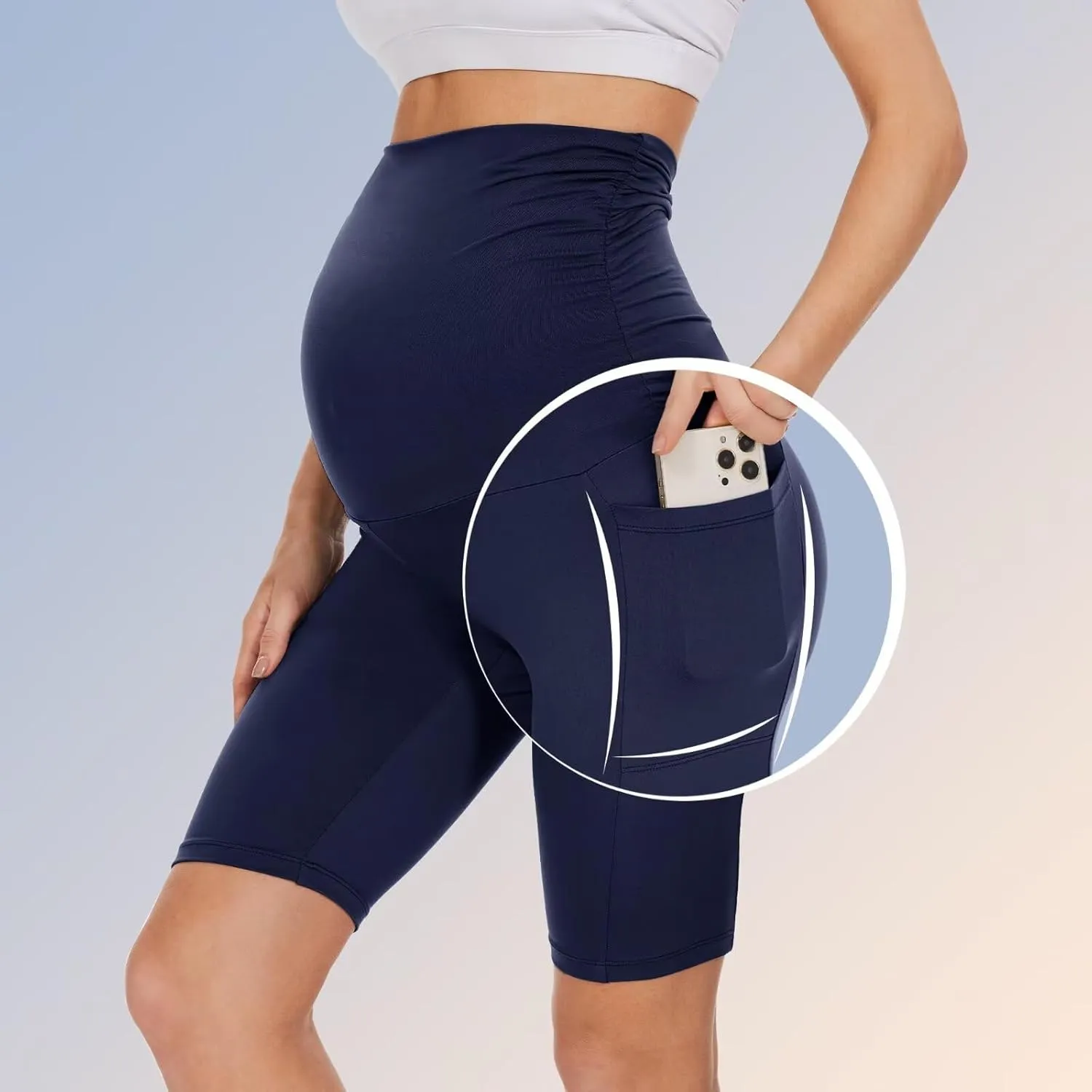 Happy.angel 2 Pack Maternity Shorts Over Belly, Black High Waisted 8" Pregnancy Workout Biker with Pockets