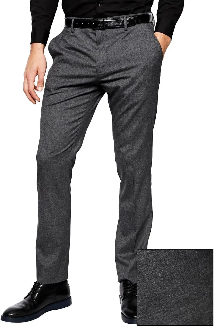 HBDesign Mens Iron Free Slim Fit Dress Formal Grey Pants