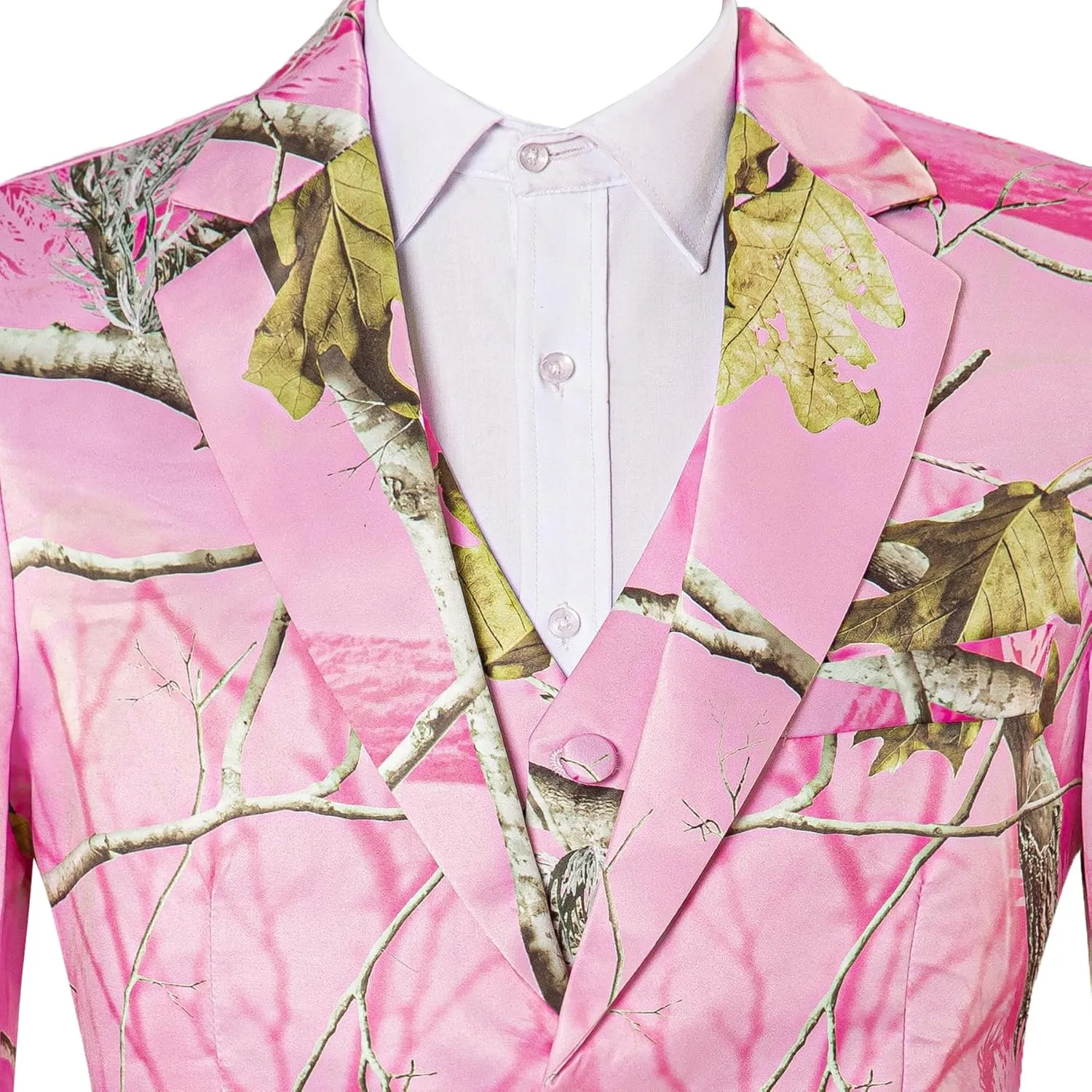 HBDesign Men's Pink Camouflage Suit Twig and Leaf Pattern 2 Button 3 Piece Camo Mens Suit