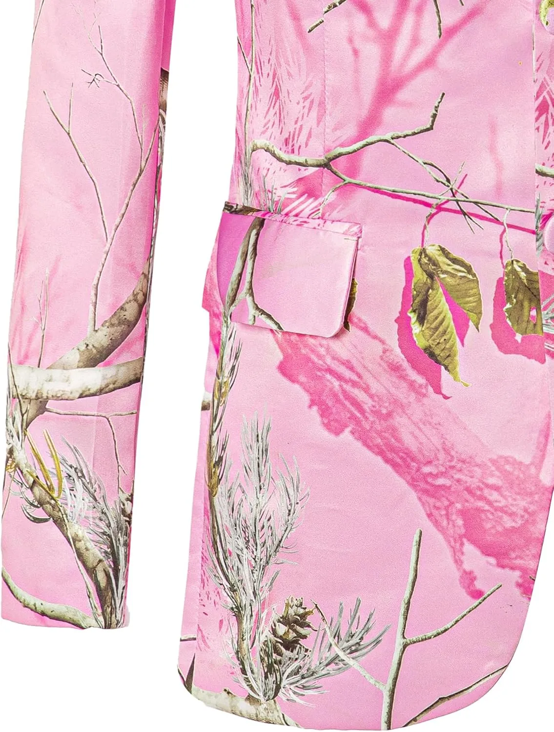 HBDesign Men's Pink Camouflage Suit Twig and Leaf Pattern 2 Button 3 Piece Camo Mens Suit