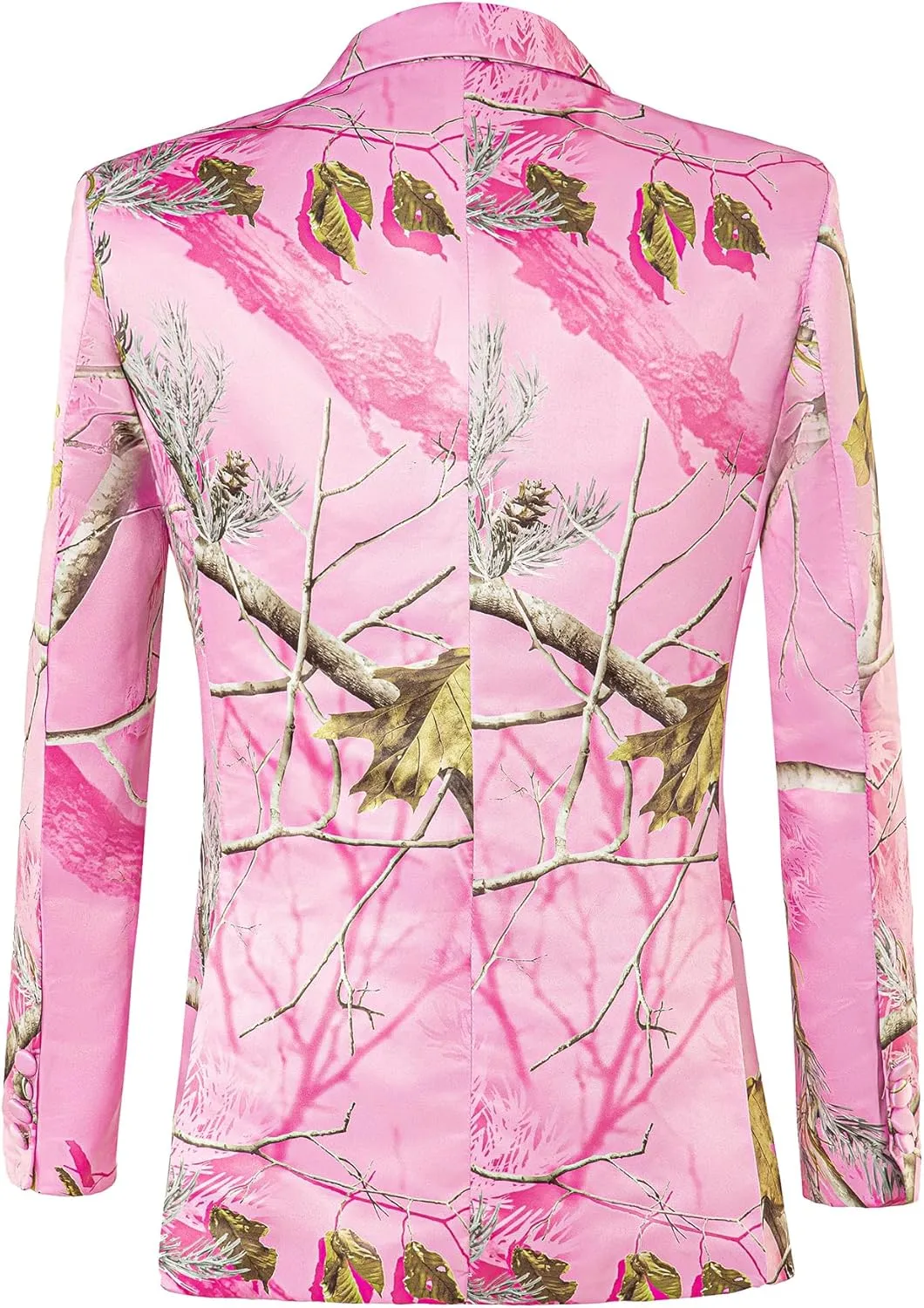 HBDesign Men's Pink Camouflage Suit Twig and Leaf Pattern 2 Button 3 Piece Camo Mens Suit