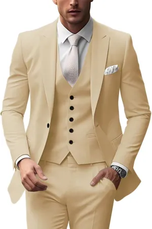 HUUTOE Mens 3 Piece Suits Slim Fit Peak Lapel One Button Blazer Wedding Business Prom Suit Jacket Vest and Pants Tuxedo Set