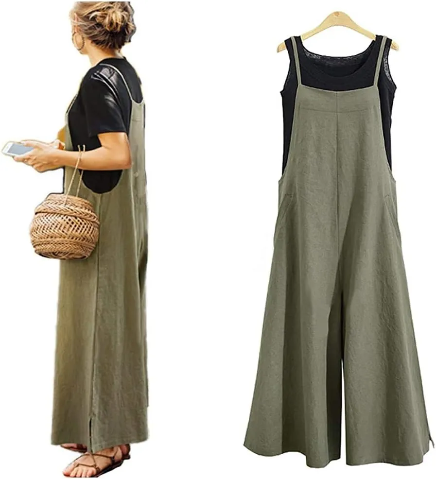 IMAYONDIA Women's Jumpsuits Casual Long Rompers Wide Leg Baggy Bibs Overalls Pants S-5XL