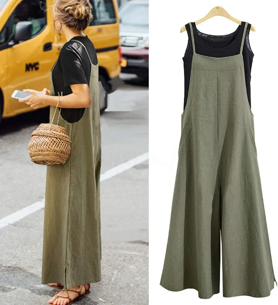 IMAYONDIA Women's Jumpsuits Casual Long Rompers Wide Leg Baggy Bibs Overalls Pants S-5XL