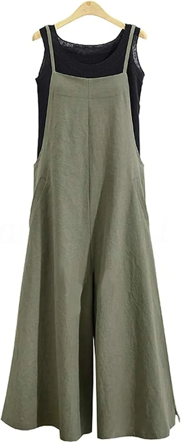 IMAYONDIA Women's Jumpsuits Casual Long Rompers Wide Leg Baggy Bibs Overalls Pants S-5XL