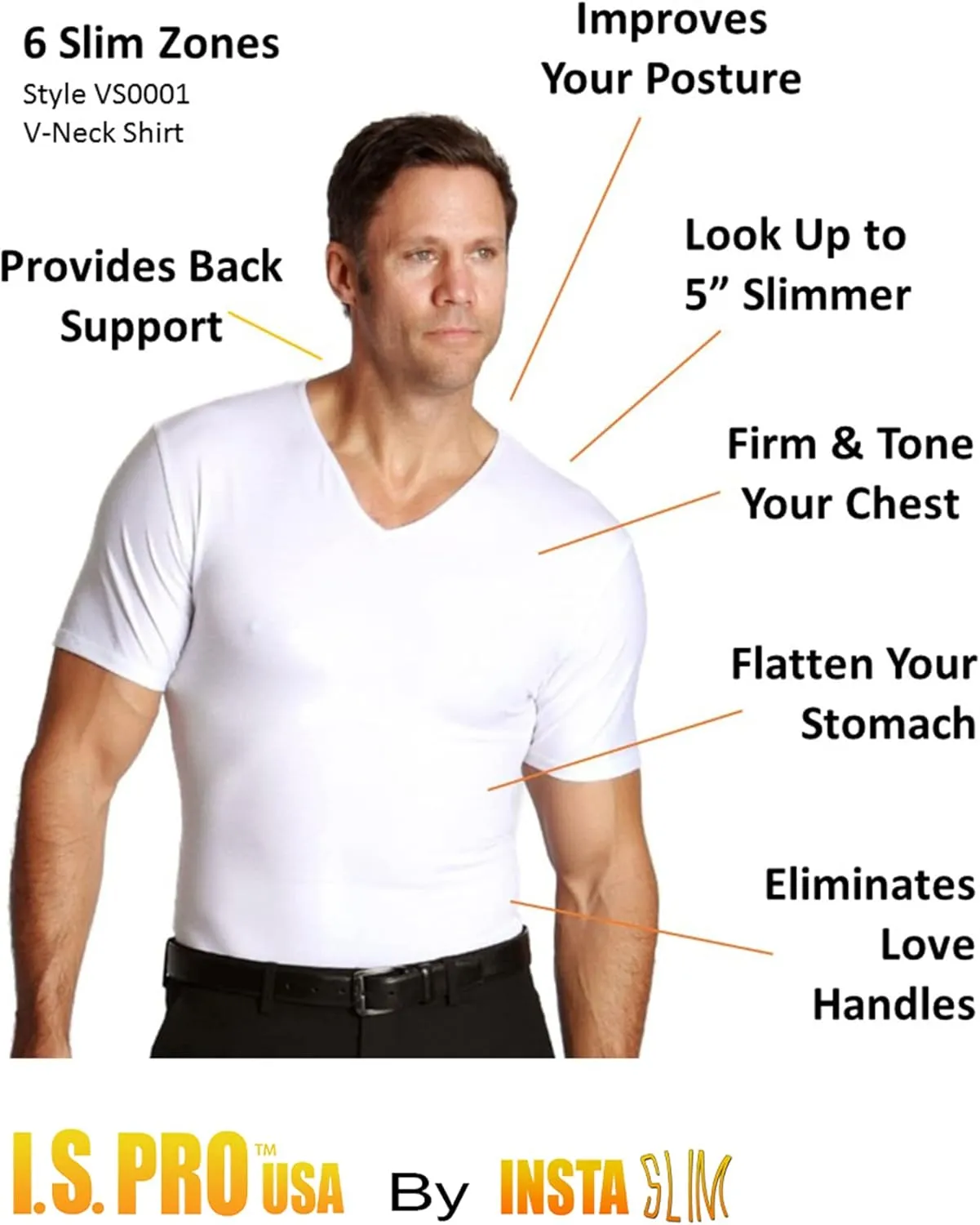 Insta Slim 3 Pack V-Neck, Look Up to 5 Inches Slimmer Instantly, Black