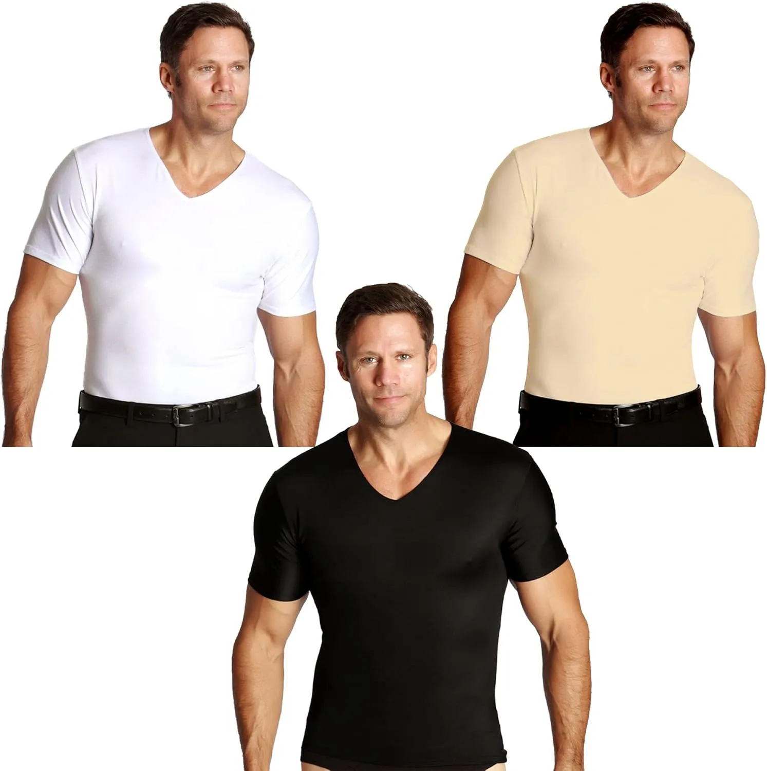 Insta Slim 3 Pack V-Neck, Look Up to 5 Inches Slimmer Instantly, Black