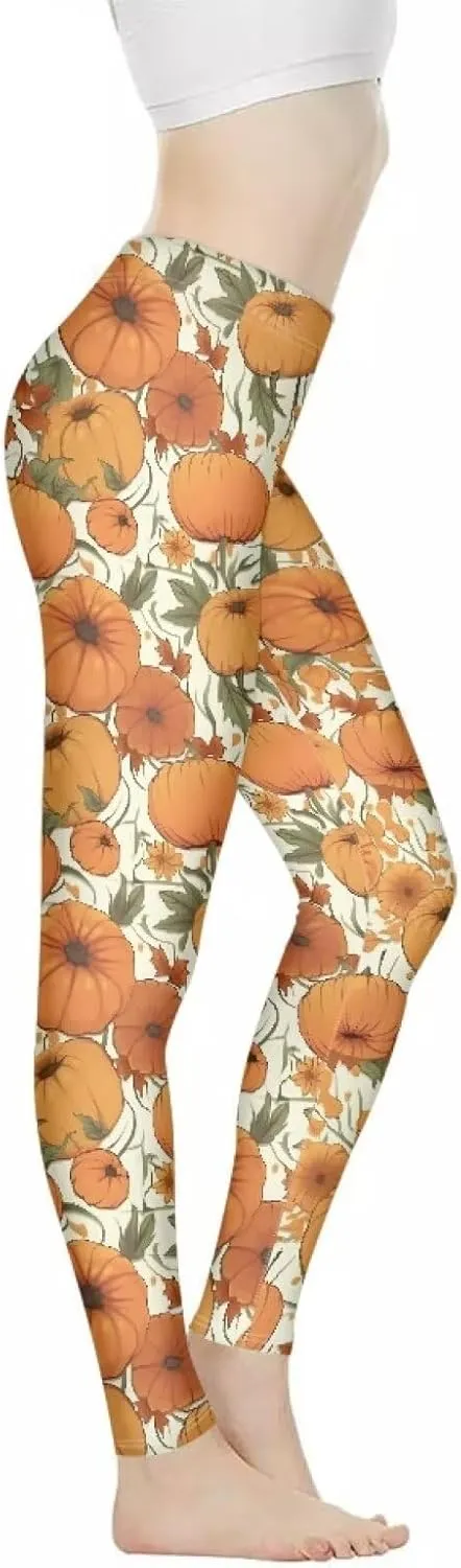 Irisjudy Christmas Elk Leggings for Women Thanksgiving Pumpkin High Waist Tummy Control Legging Purple Bat Running Yoga Pants