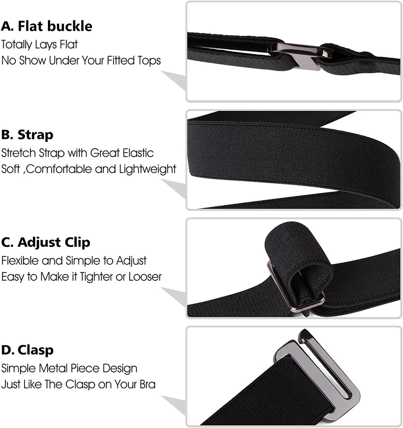 JASGOOD Invisible Women Stretch Belt No Show Elastic Web Strap Belt with Flat Buckle for Jeans Pants Dresses