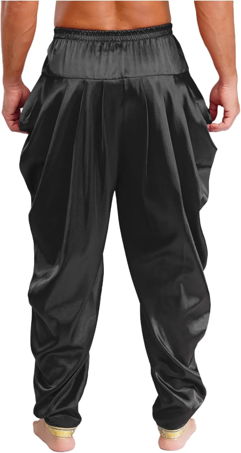 JEATHA Baggy Yoga Harem Pants for Men Satin Indian Arabian Gypsy Tribal Trouser Hippie Trousers Cosplay