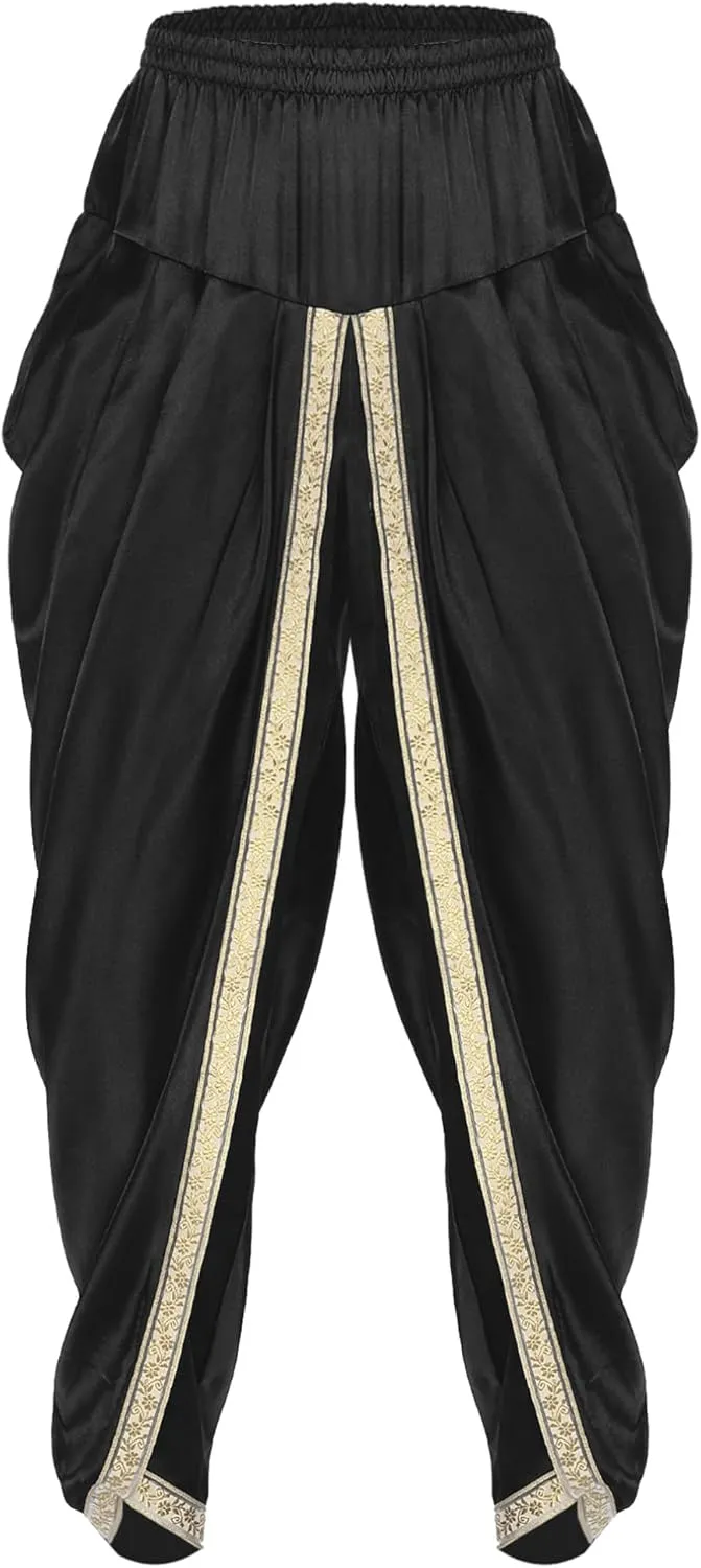 JEATHA Baggy Yoga Harem Pants for Men Satin Indian Arabian Gypsy Tribal Trouser Hippie Trousers Cosplay