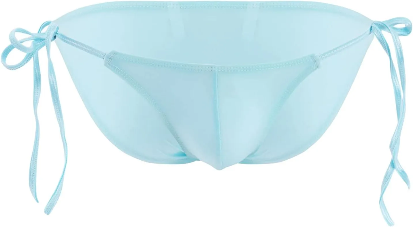 JEsilunmaMY Lace Up Bikini Briefs for Men Low Rise Side Tie Bulge Underwear Panties See Through Hollow Underpants Swimsuit