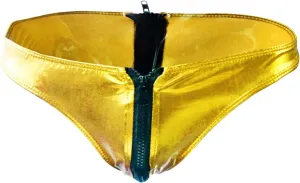 JEsilunmaMY Mens Double Zipper Briefs Low Rise Faux Leather Erotic Lingerie Panties Solid Color Bikini Underwear Swimsuit