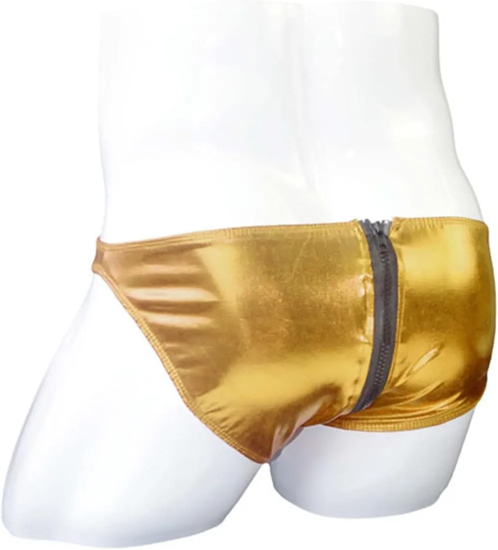 JEsilunmaMY Mens Double Zipper Briefs Low Rise Faux Leather Erotic Lingerie Panties Solid Color Bikini Underwear Swimsuit