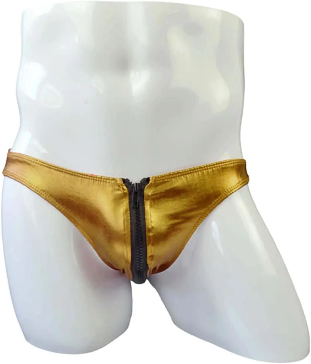 JEsilunmaMY Mens Double Zipper Briefs Low Rise Faux Leather Erotic Lingerie Panties Solid Color Bikini Underwear Swimsuit