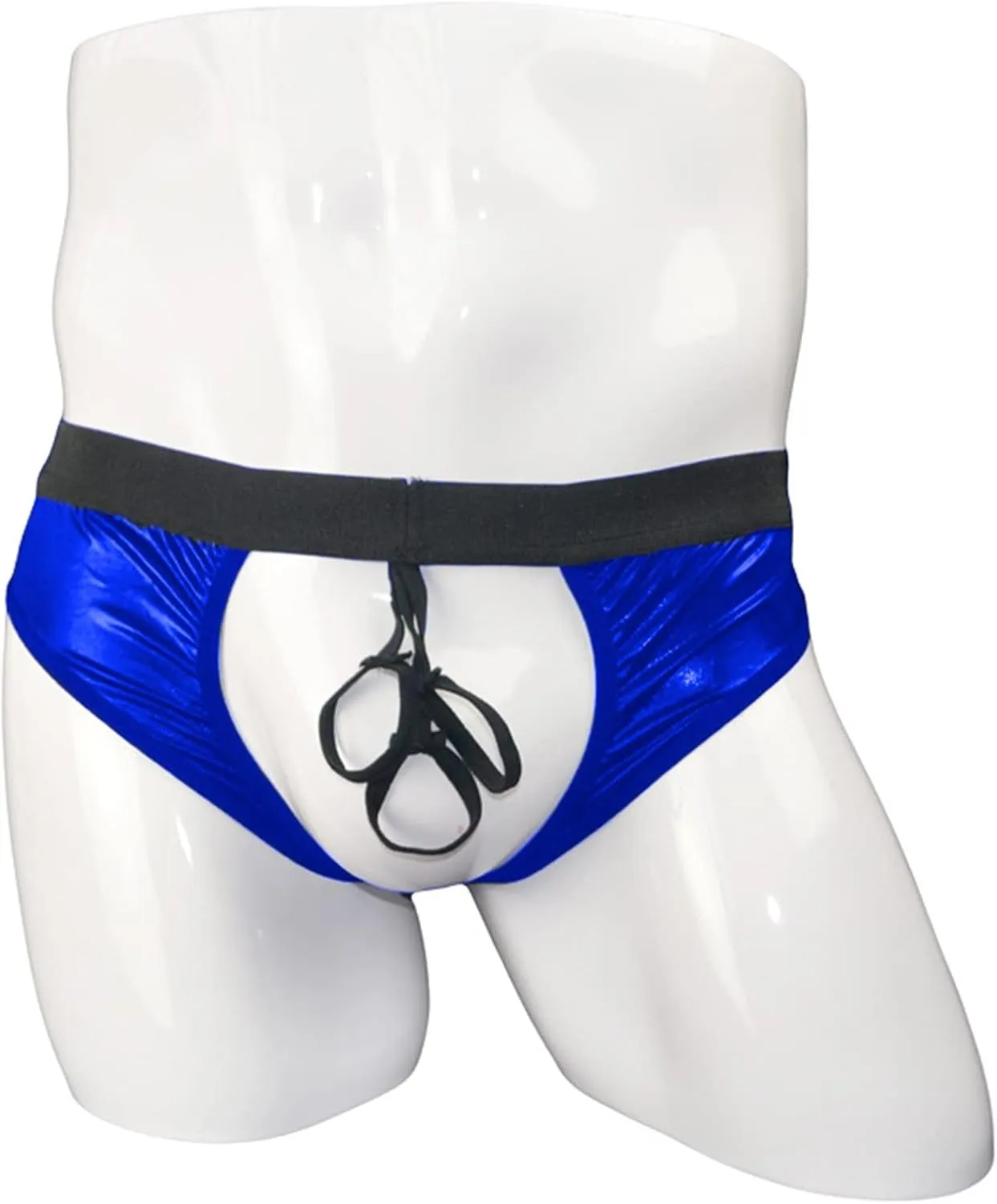 JEsilunmaMY Mens Hollow Leather Briefs Mid Waist Cutout Athletic Supporter Underwear Sexy Erotic Lingerie Open Front Panties