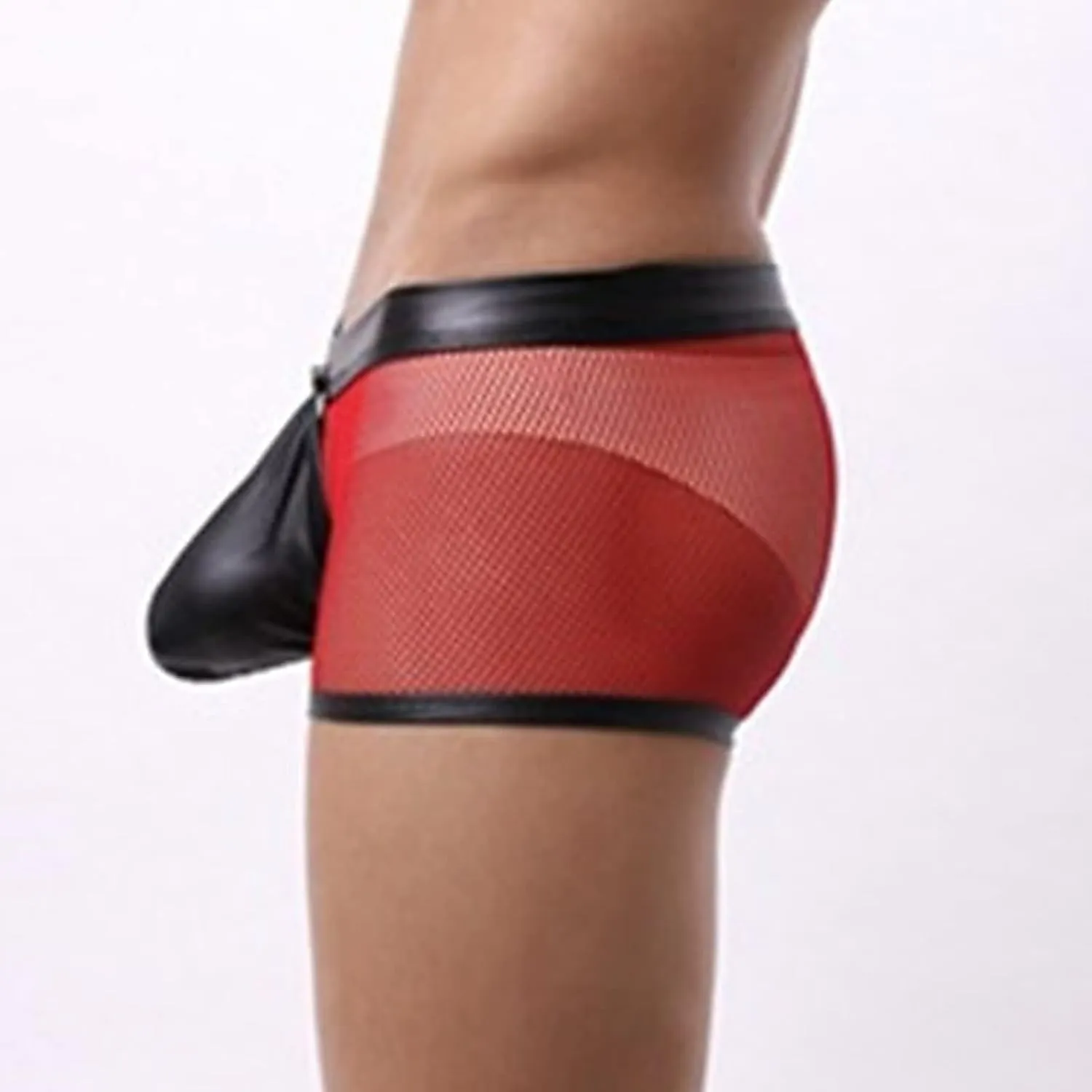 JEsilunmaMY Men's See Through Boxer Briefs Mesh Hollow Underwear with Removable Pouch Open Crotch Leather Lingerie Clubwear