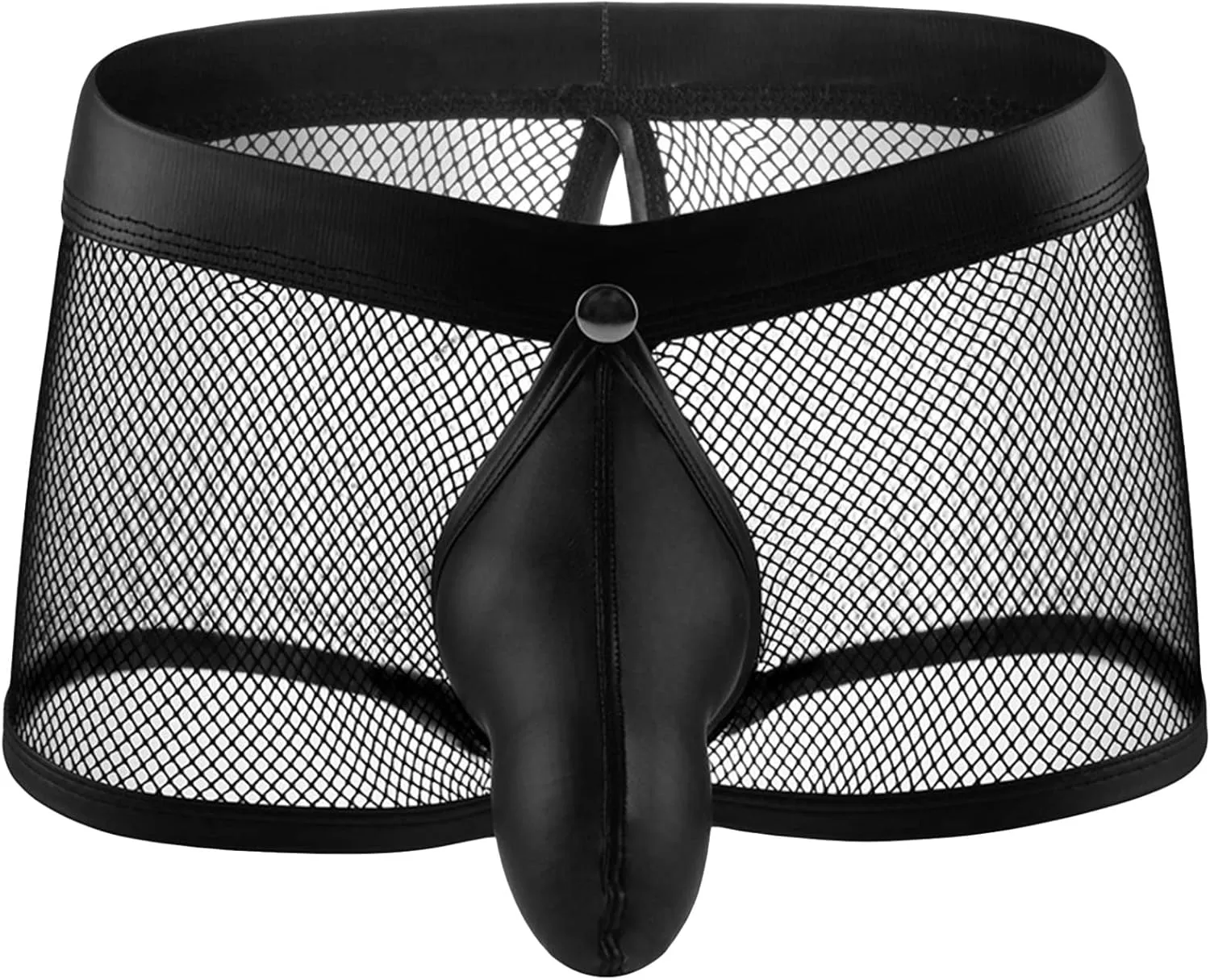 JEsilunmaMY Men's See Through Boxer Briefs Mesh Hollow Underwear with Removable Pouch Open Crotch Leather Lingerie Clubwear