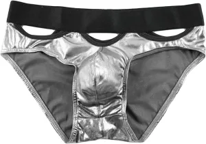 JEsilunmaMY Sexy Cutout Briefs for Men Shiny Patent Leather Low Rise Bikini Brief Hollow Out Bulge Pouch Underwear Panties
