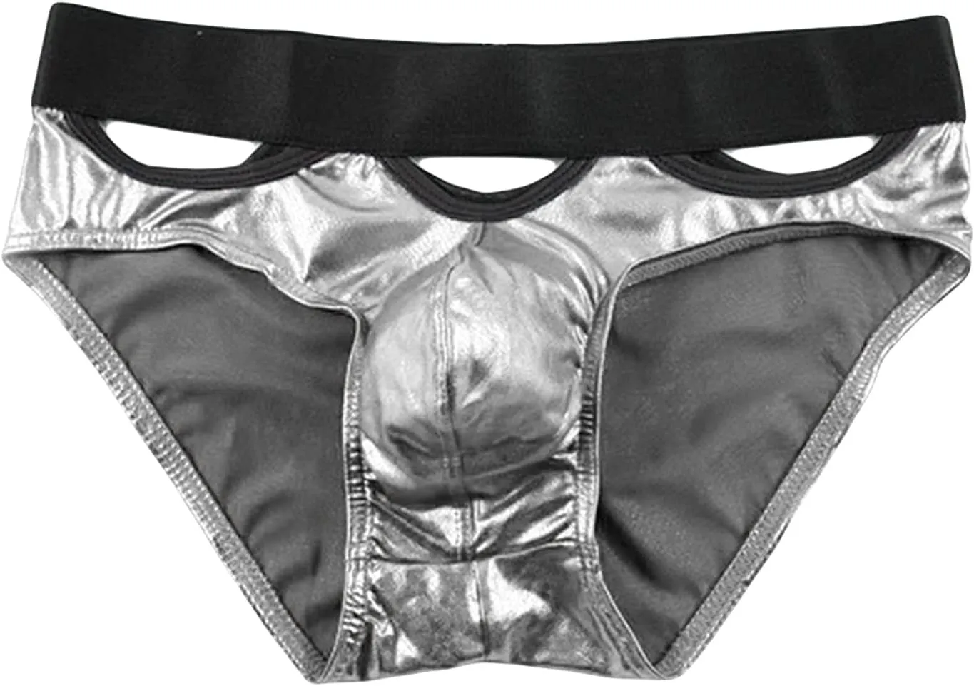 JEsilunmaMY Sexy Cutout Briefs for Men Shiny Patent Leather Low Rise Bikini Brief Hollow Out Bulge Pouch Underwear Panties