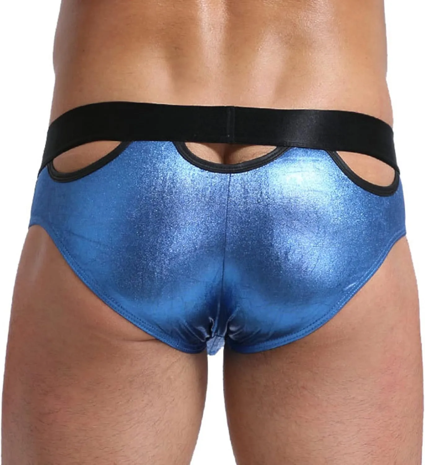 JEsilunmaMY Sexy Cutout Briefs for Men Shiny Patent Leather Low Rise Bikini Brief Hollow Out Bulge Pouch Underwear Panties