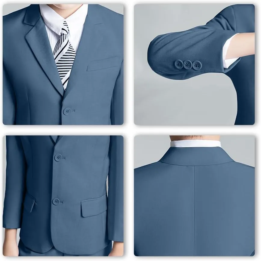 JPF Boys Formal Suits Slim Fit 5 Piece Kids Suit Jacket Pants Set with Dress Shirt and Tie for Wedding Prom