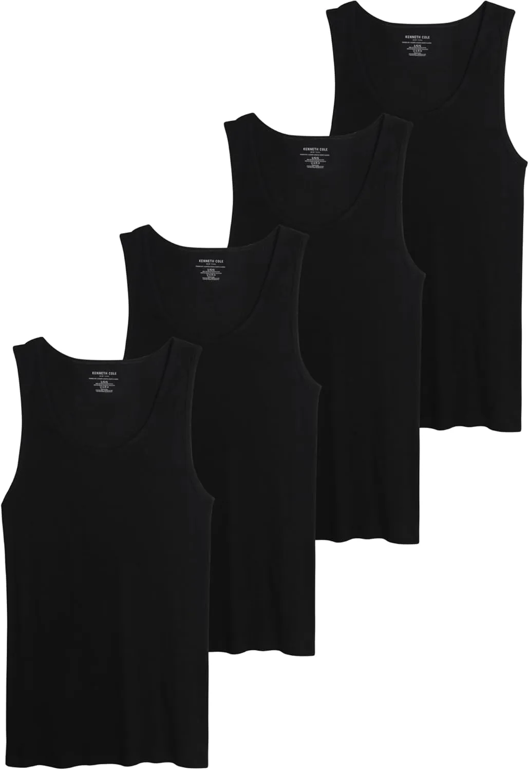 Kenneth Cole Men's Tank Top Undershirt -100% Cotton Tagless Ribbed A-Shirt Tank Top - 4 Pack Undershirt for Men (S-XL)