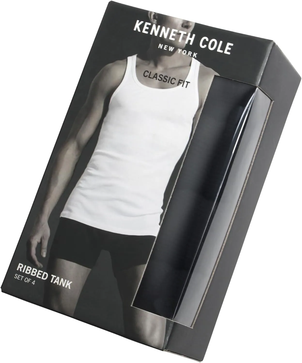 Kenneth Cole Men's Tank Top Undershirt -100% Cotton Tagless Ribbed A-Shirt Tank Top - 4 Pack Undershirt for Men (S-XL)
