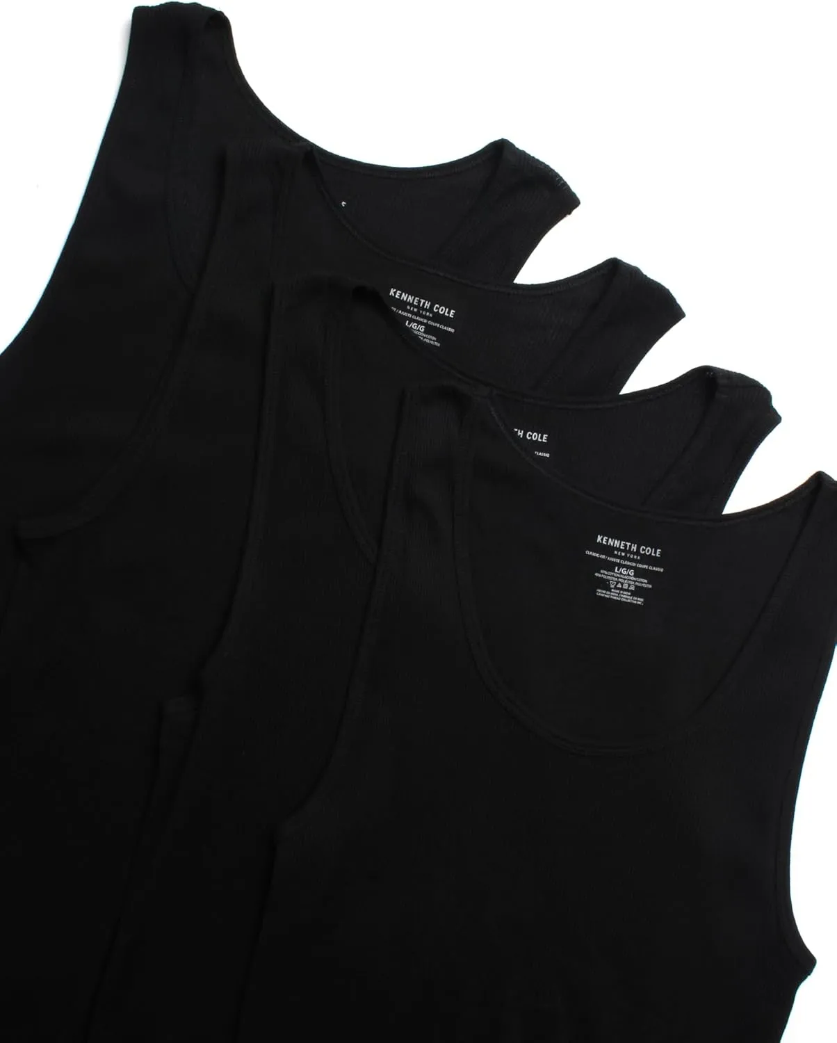Kenneth Cole Men's Tank Top Undershirt -100% Cotton Tagless Ribbed A-Shirt Tank Top - 4 Pack Undershirt for Men (S-XL)