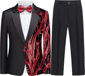 Kids Tuxedo Suits for Boys 3 Piece Sequin Formal Suit Set Ring Bearer Outfit Prom Wedding