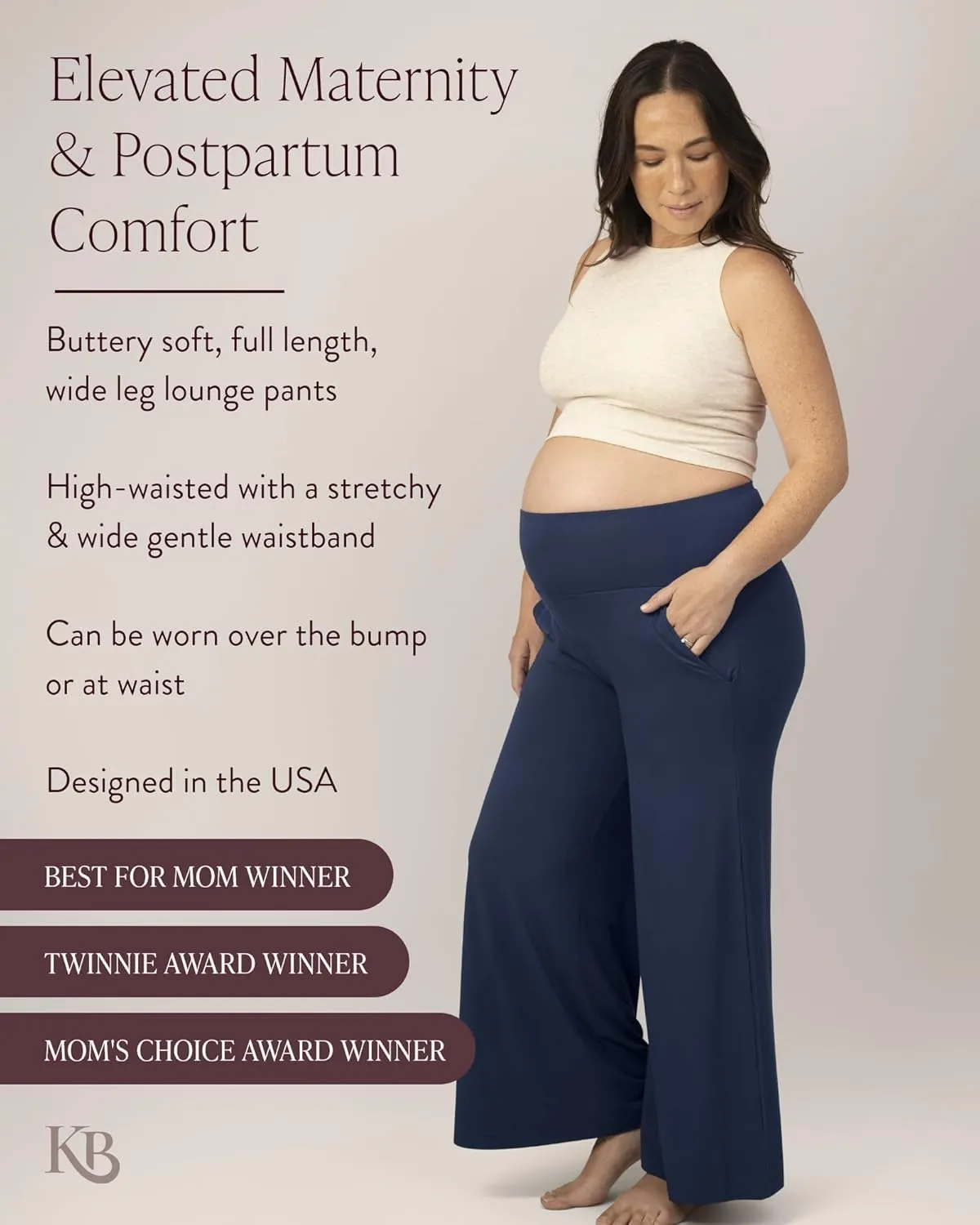 Kindred Bravely Wide Leg Maternity & Postpartum Lounge Pant, Over The Belly Pants with Pockets