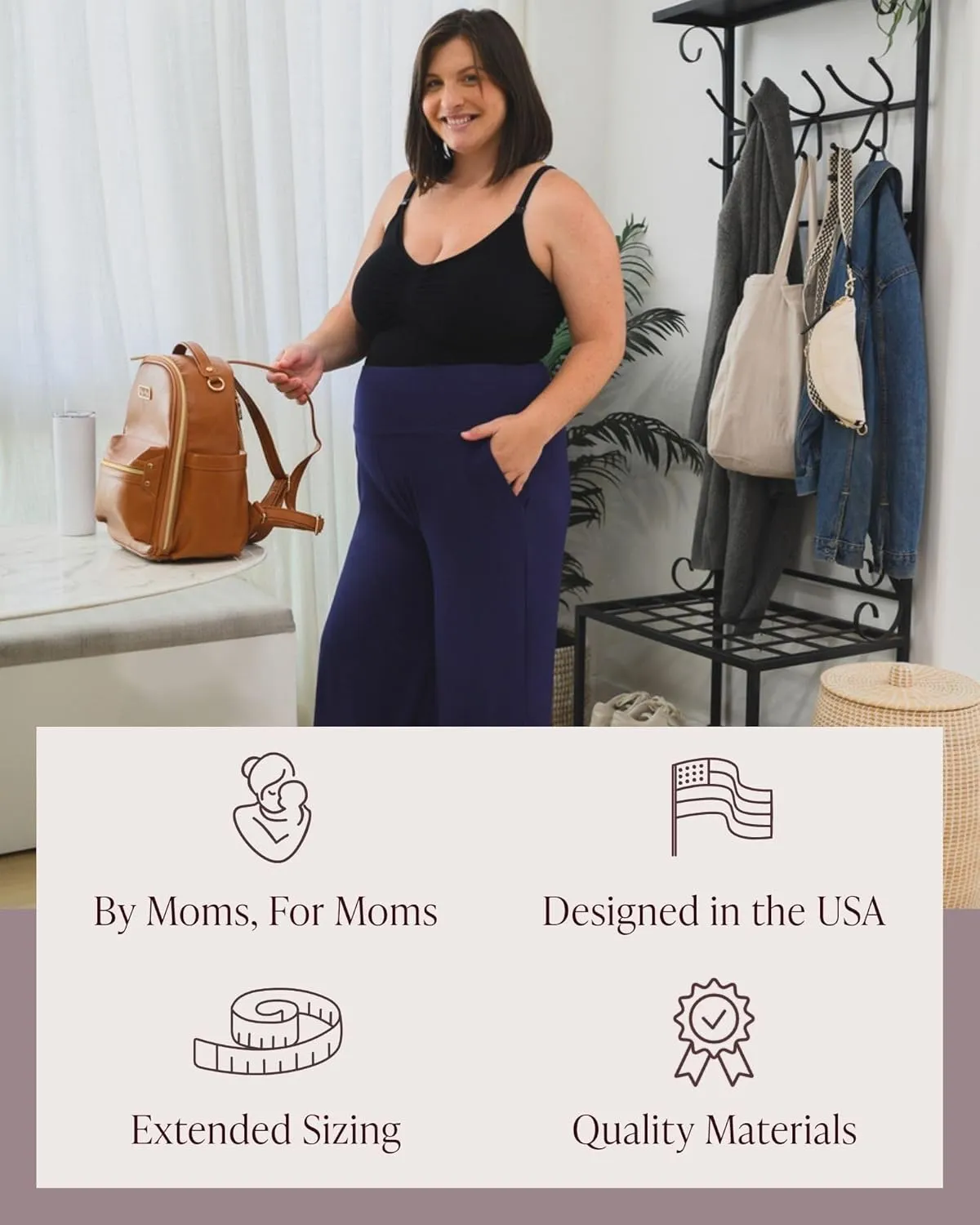 Kindred Bravely Wide Leg Maternity & Postpartum Lounge Pant, Over The Belly Pants with Pockets