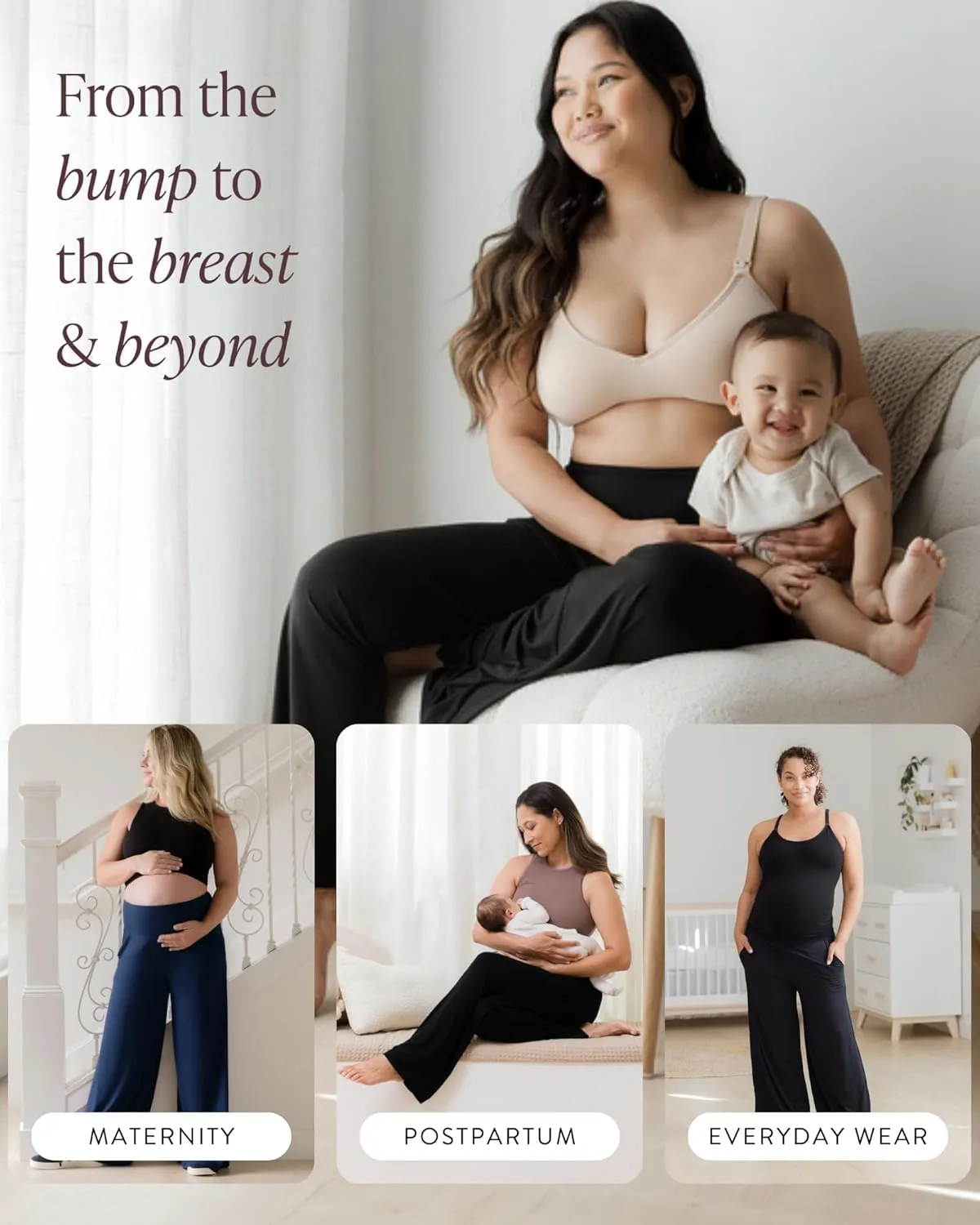 Kindred Bravely Wide Leg Maternity & Postpartum Lounge Pant, Over The Belly Pants with Pockets