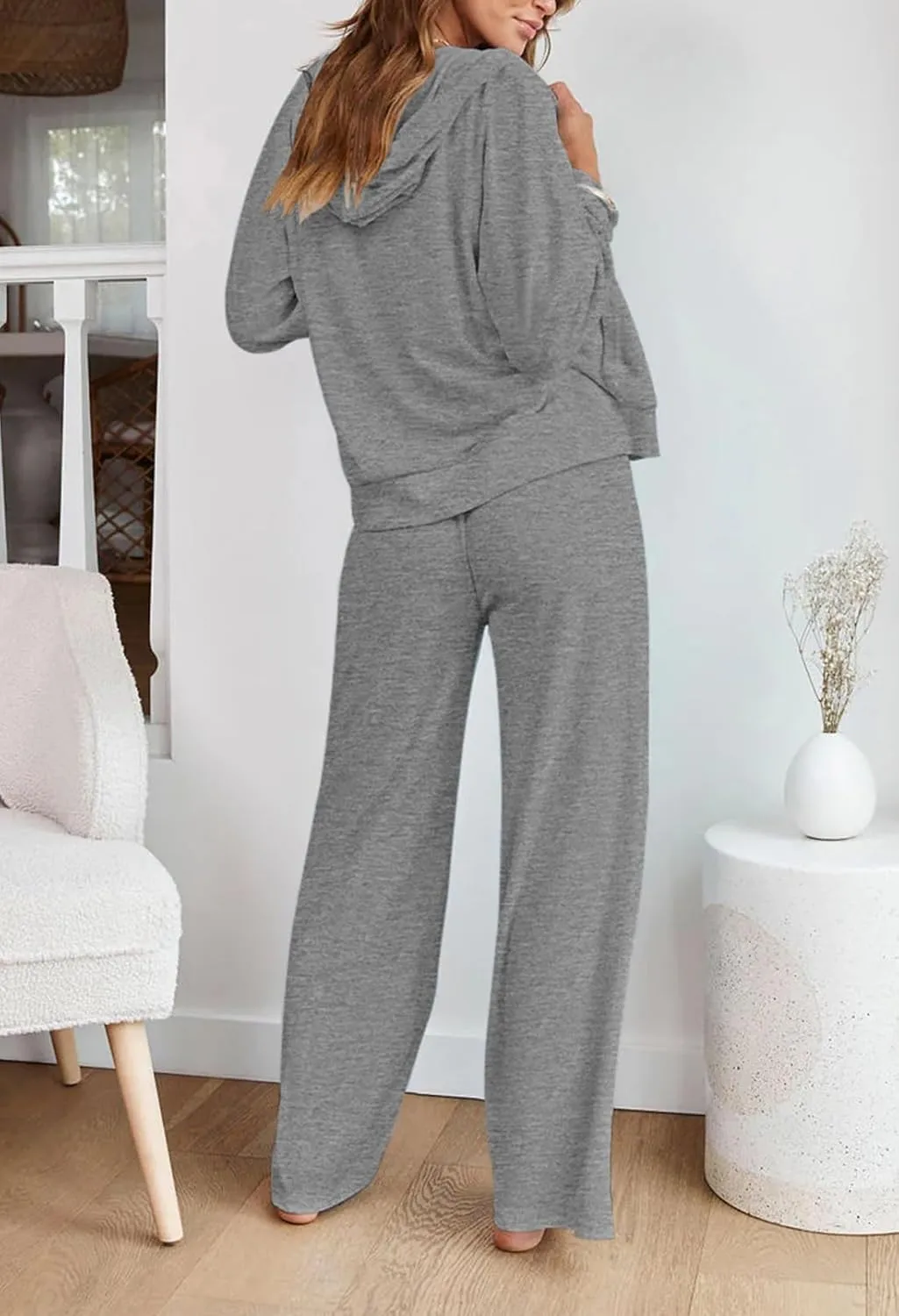 Kisscynest Women's 2 Piece Outfits Lounge Sets Zip Up Hoodies High Waist Wide Leg Pants Sweatsuit
