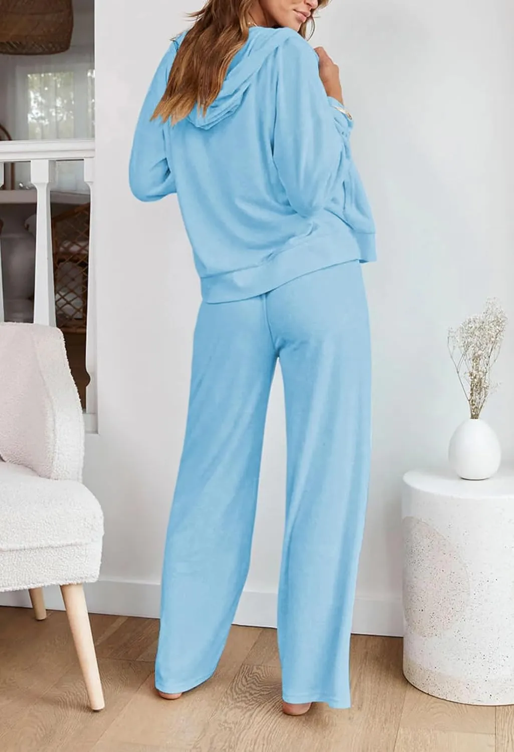 Kisscynest Women's 2 Piece Outfits Lounge Sets Zip Up Hoodies High Waist Wide Leg Pants Sweatsuit
