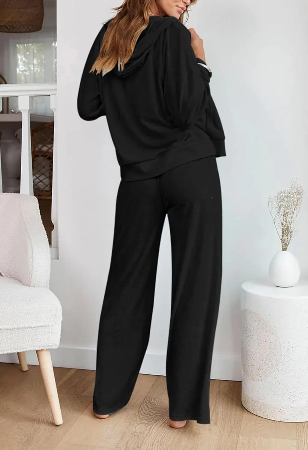 Kisscynest Women's 2 Piece Outfits Lounge Sets Zip Up Hoodies High Waist Wide Leg Pants Sweatsuit