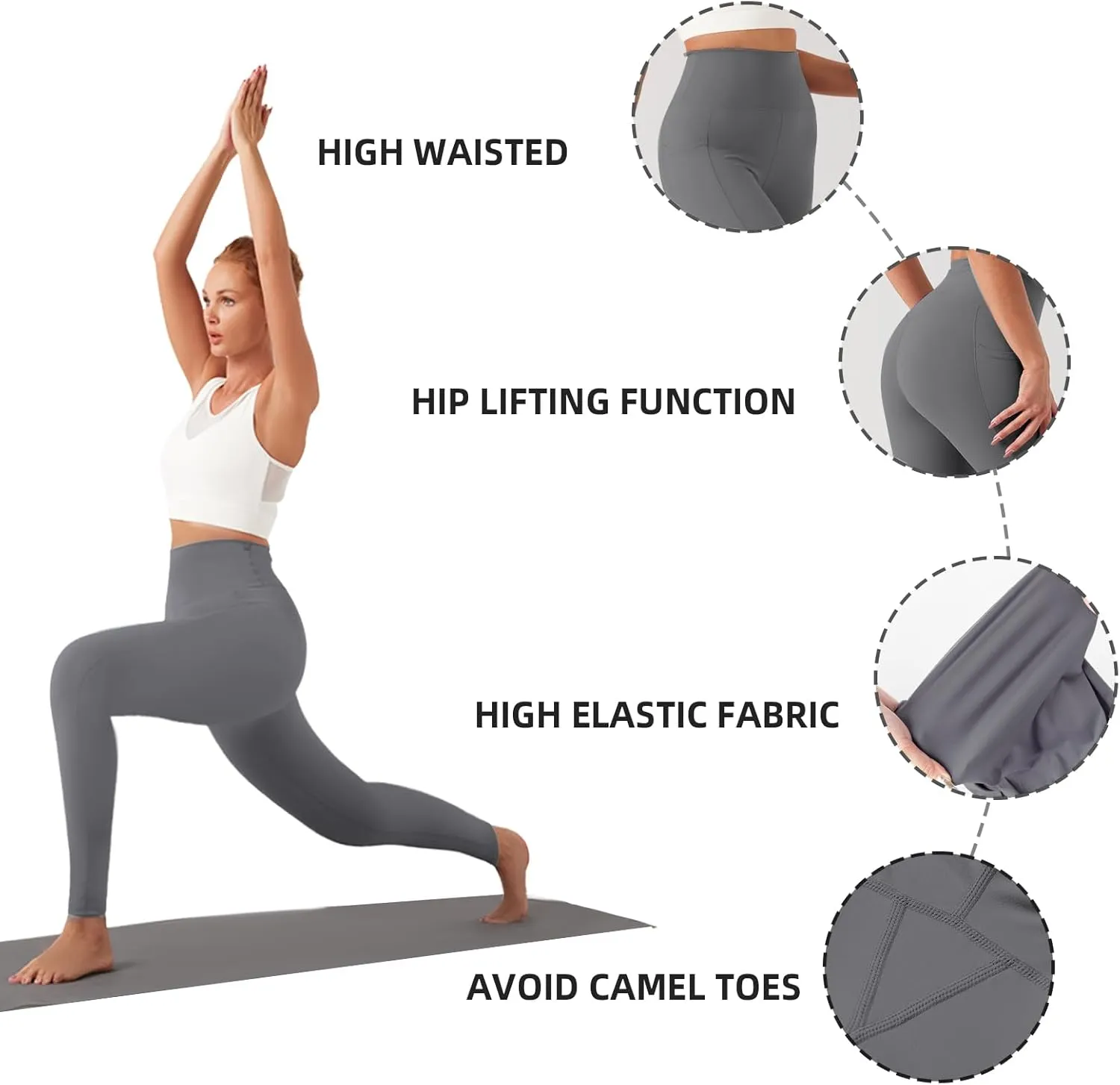KOWSPORT Womens Yoga Pants High Waisted Yoga Legging with Pockets Tummy Control Workout Leggings Gym Pants