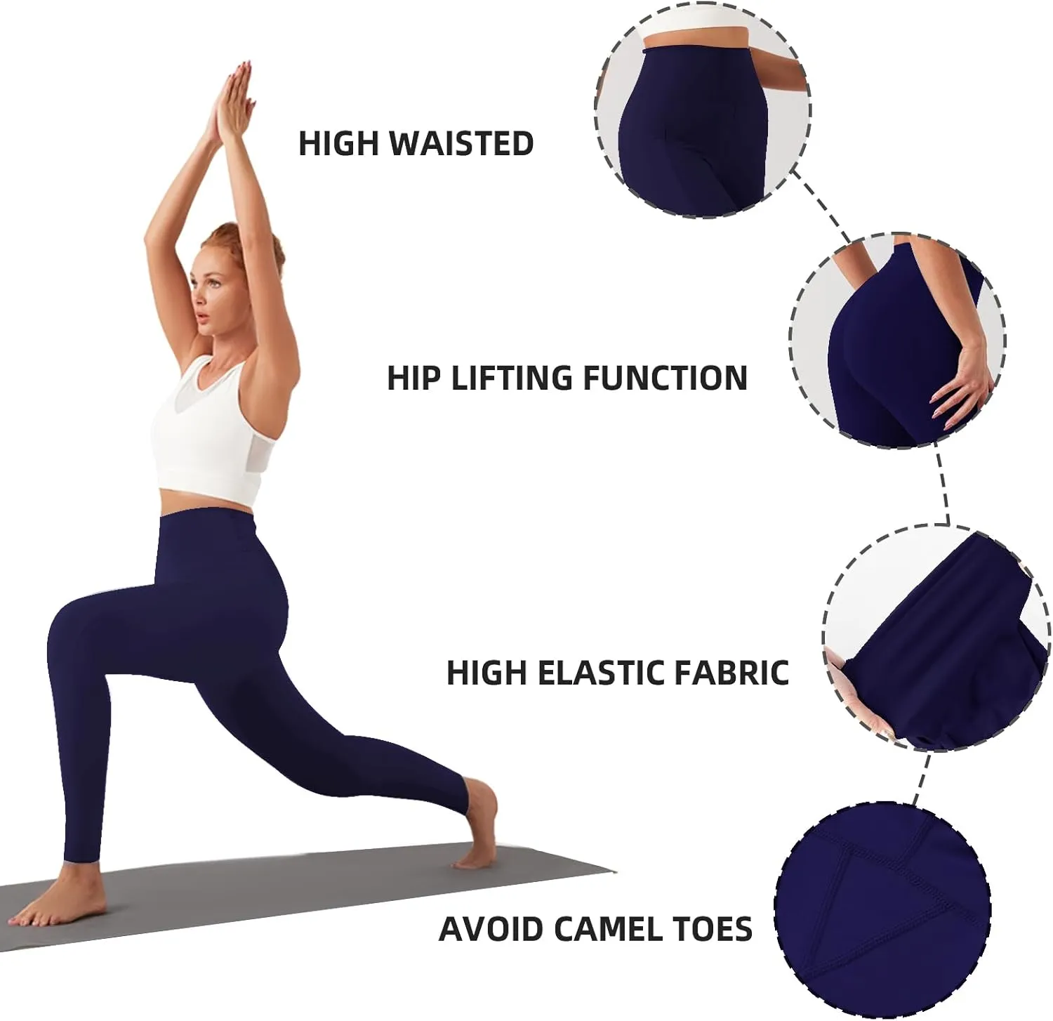KOWSPORT Womens Yoga Pants High Waisted Yoga Legging with Pockets Tummy Control Workout Leggings Gym Pants