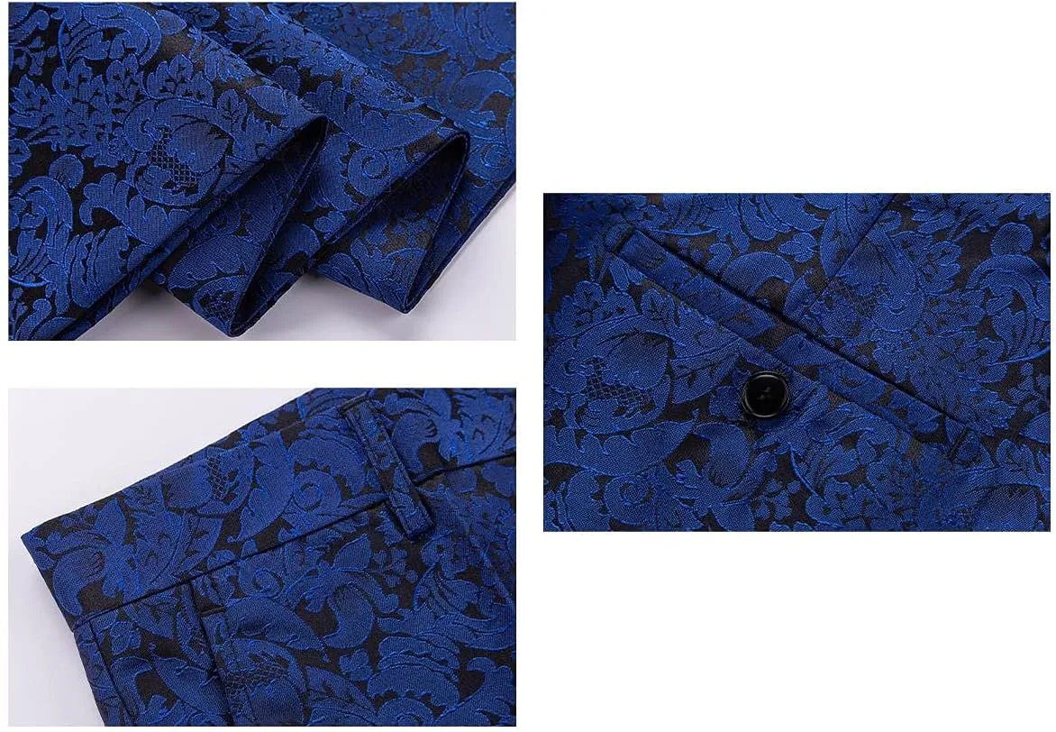 KUDORO Mens Suits Slim Fit 3 Piece Tuxedo Suit Set for Prom Wedding Party Paisley Jacket Vest Pants Homecoming Outfit