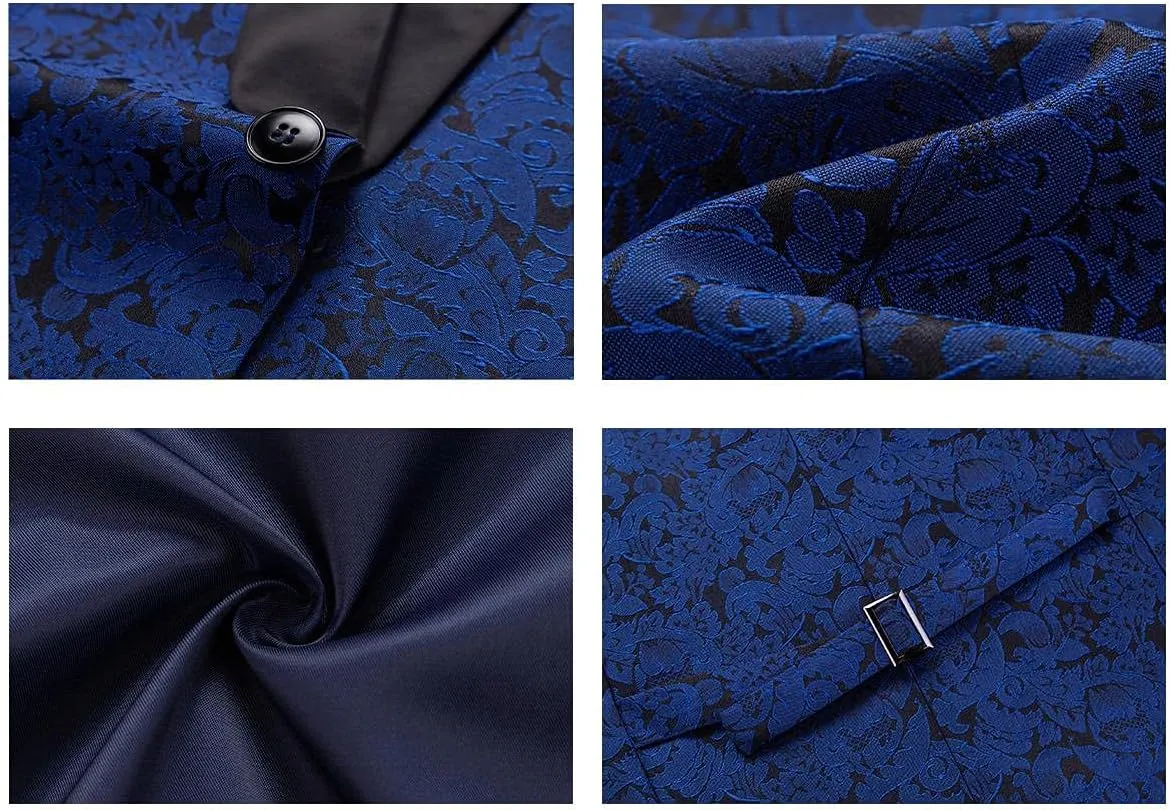 KUDORO Mens Suits Slim Fit 3 Piece Tuxedo Suit Set for Prom Wedding Party Paisley Jacket Vest Pants Homecoming Outfit