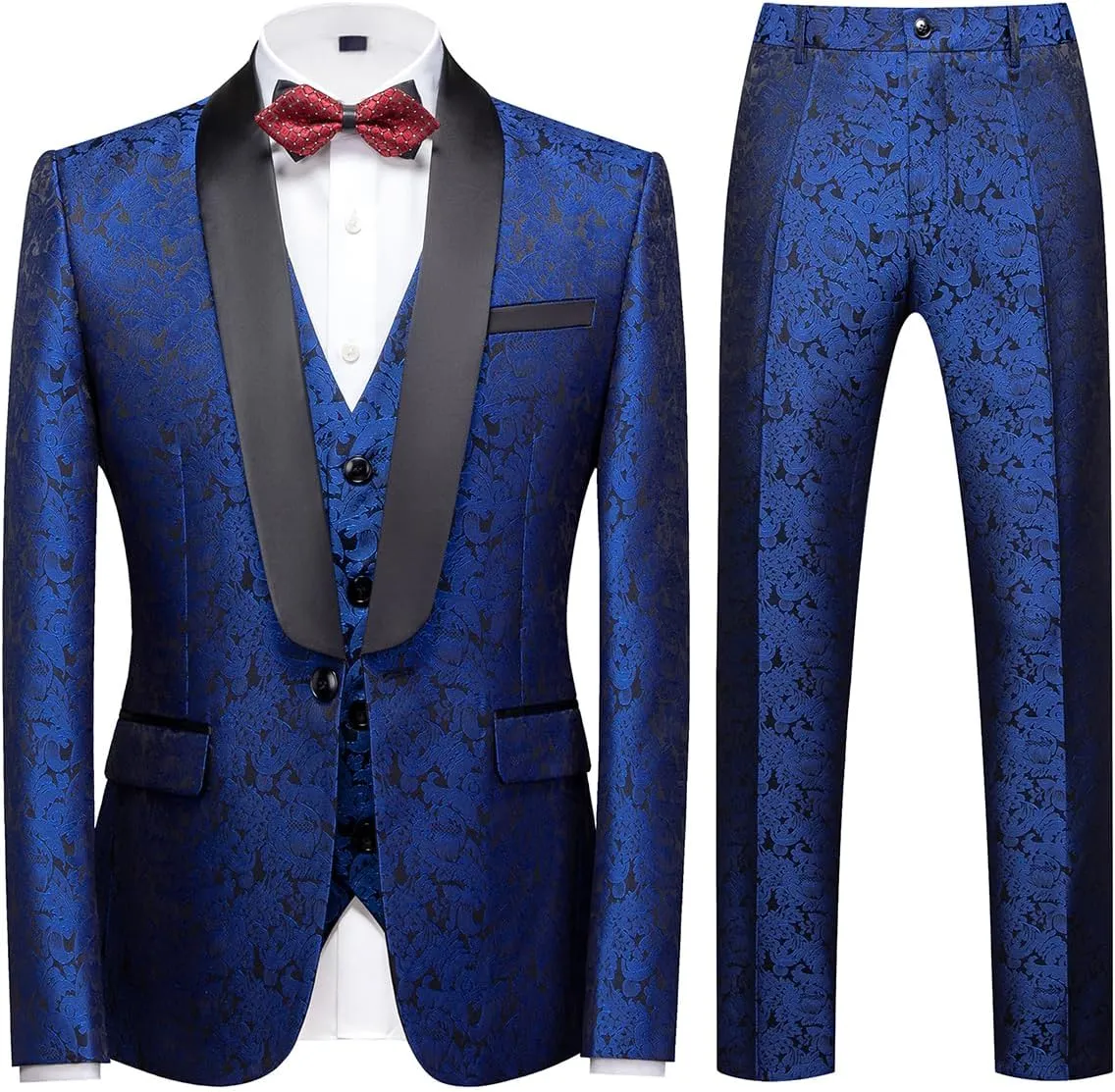 KUDORO Mens Suits Slim Fit 3 Piece Tuxedo Suit Set for Prom Wedding Party Paisley Jacket Vest Pants Homecoming Outfit