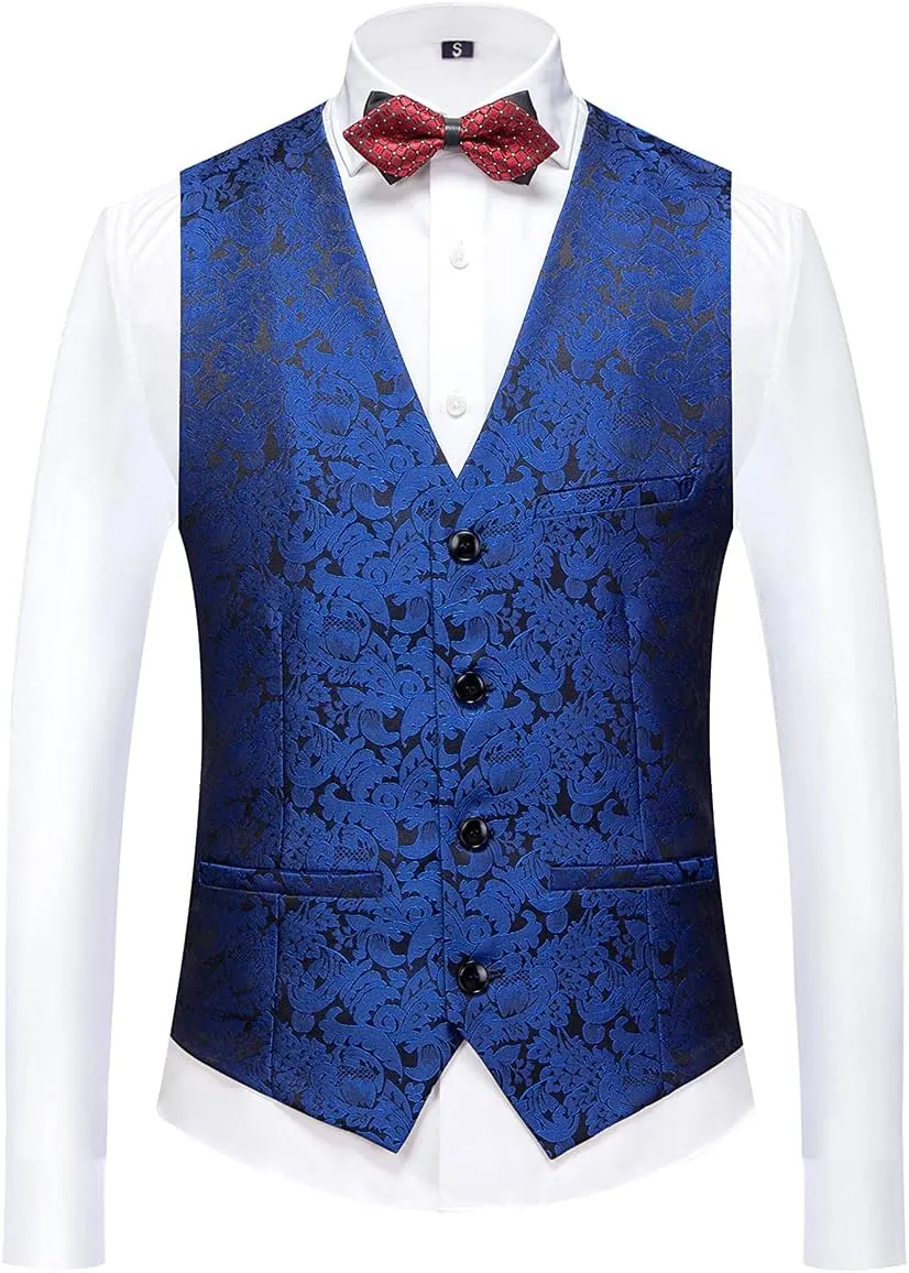 KUDORO Mens Suits Slim Fit 3 Piece Tuxedo Suit Set for Prom Wedding Party Paisley Jacket Vest Pants Homecoming Outfit