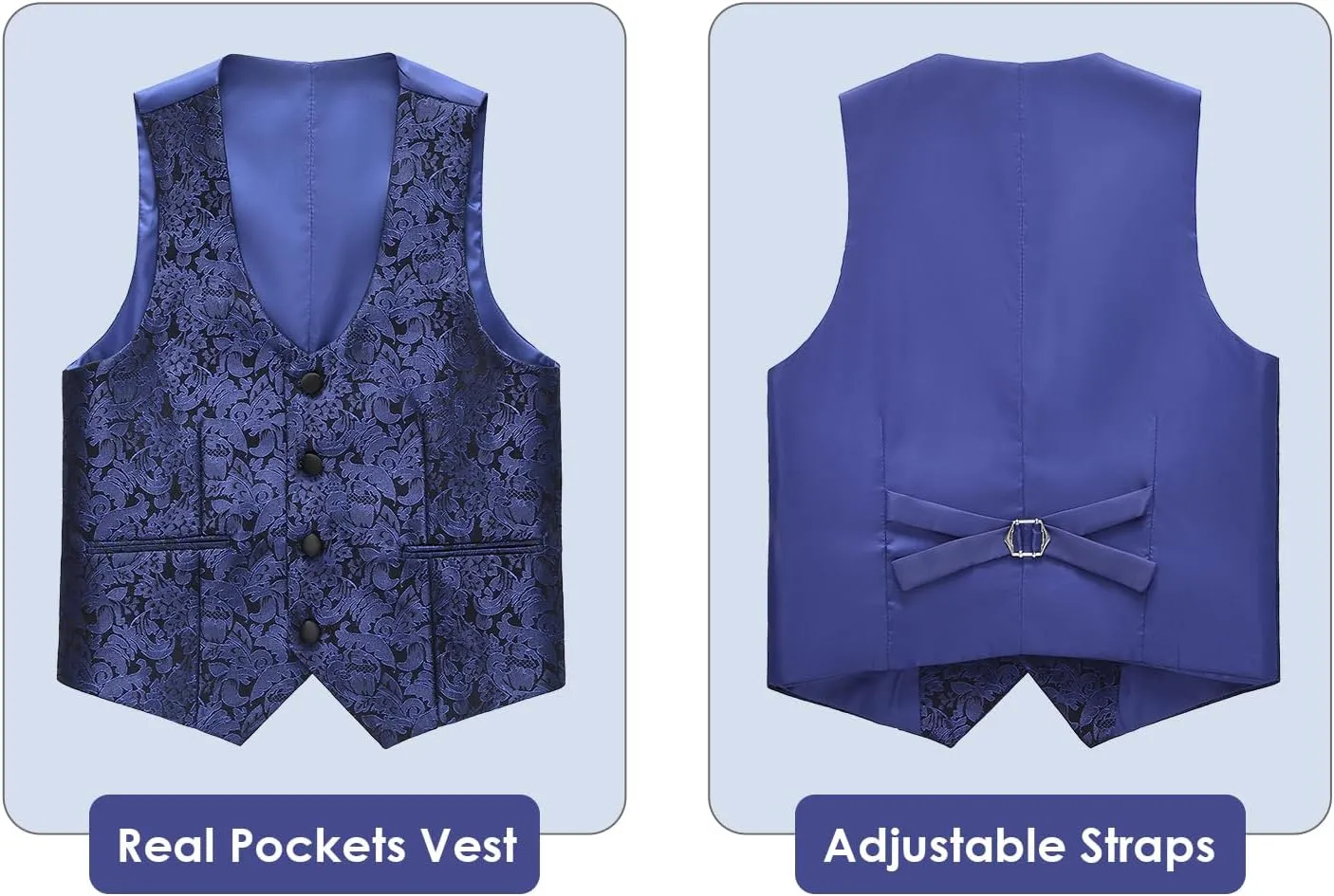 Lamgool Boys Tuxedo Suits 5 Piece Slim Fit Kids Floral Jacquard Formal Set Blazer White Shirt Vest Pants Bow Tie for Prom