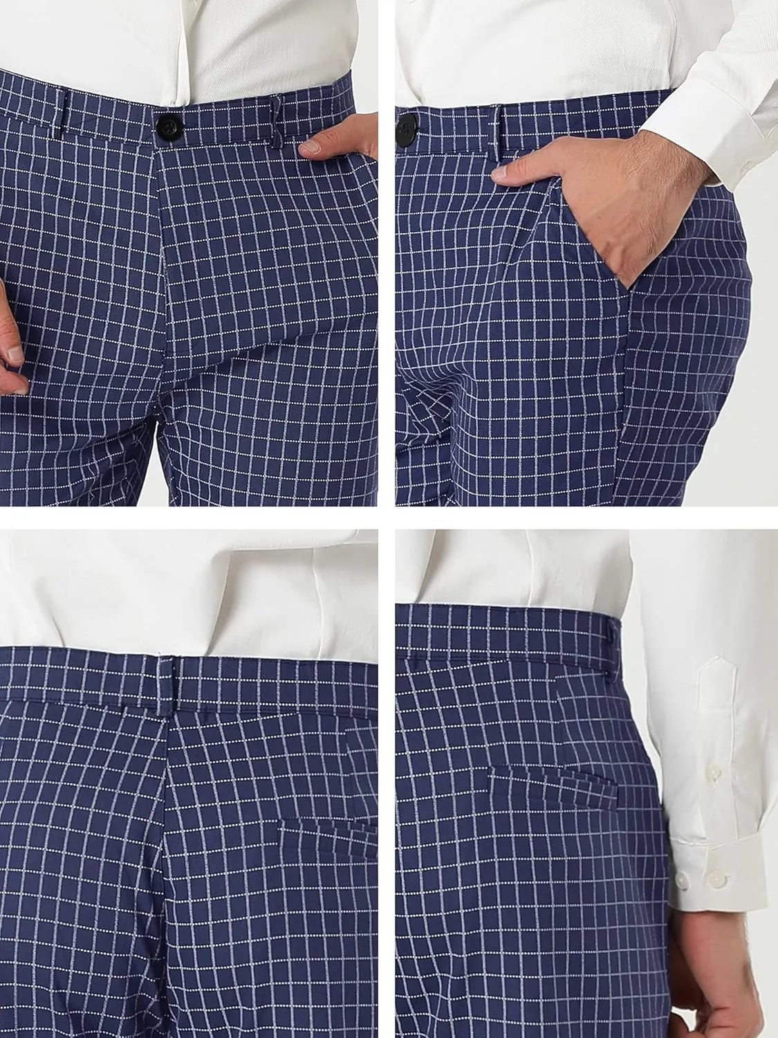 Lars Amadeus Men's Business Pants Checked Printed Slim Fit Flat Front Plaid Dress Trousers
